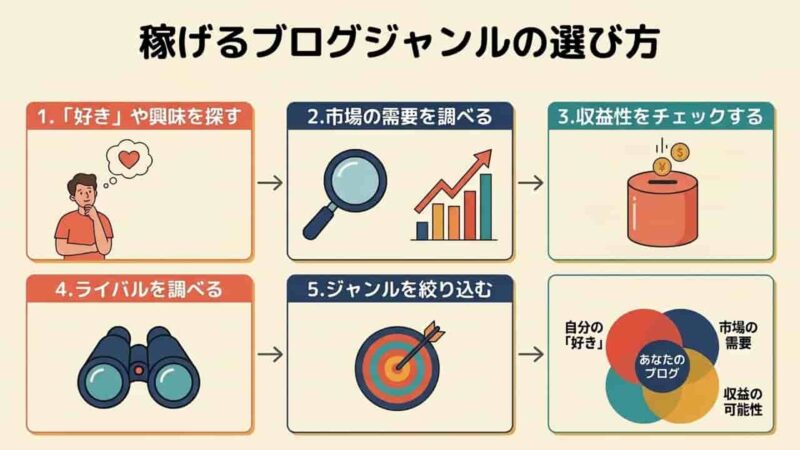 【稼げるブログジャンルの選び方】失敗しない5つのポイントとASPの活用法